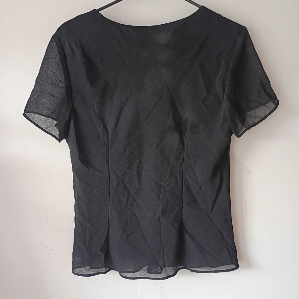 J.B.S. LTD Black Sheer Short Sleeve V-Neck Blouse Layering Top Women’s‎ Medium